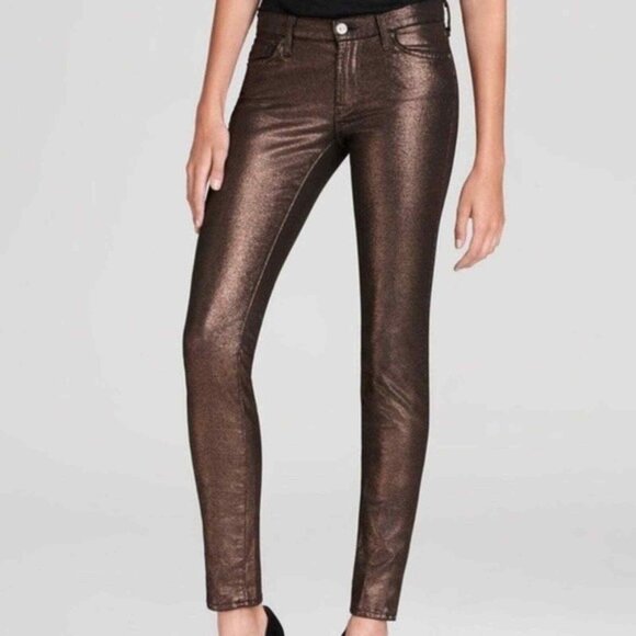 7 For All Mankind Woman's  Bronze Copper Foil Metallic Skinny Jeans sz 26 - Picture 1 of 12